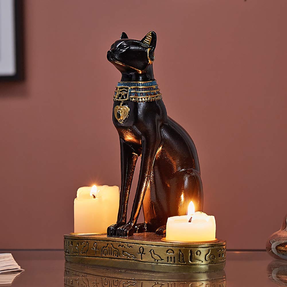 創造的な家具バーカフェの装飾、古典的なキャンドルホルダーの古代エジプトの女神 Amazon.co.jp: キャンドルホルダー付きエジプトのバステト猫の女神像の