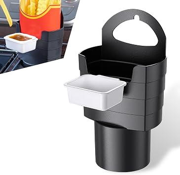 leechio French Fry Holder for Car, Cup Holder Insert Jam Box Dipping Sauce Chips Organizer, Multi-purpose Plastic Waterproof Easy-to-clean Portable Storage Accessories, Universal for Most Cars Black