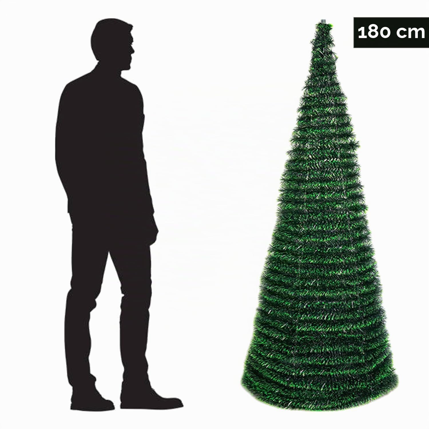 Árbol de Navidad Plegable Negro Nieve Verde Pino Blanco Nieve tamaño 150CM - 180CM Árbol de Navidad Plegable Flocado predecoradas para el Hogar, Dormitorio, Comedor (Verde, 180CM)