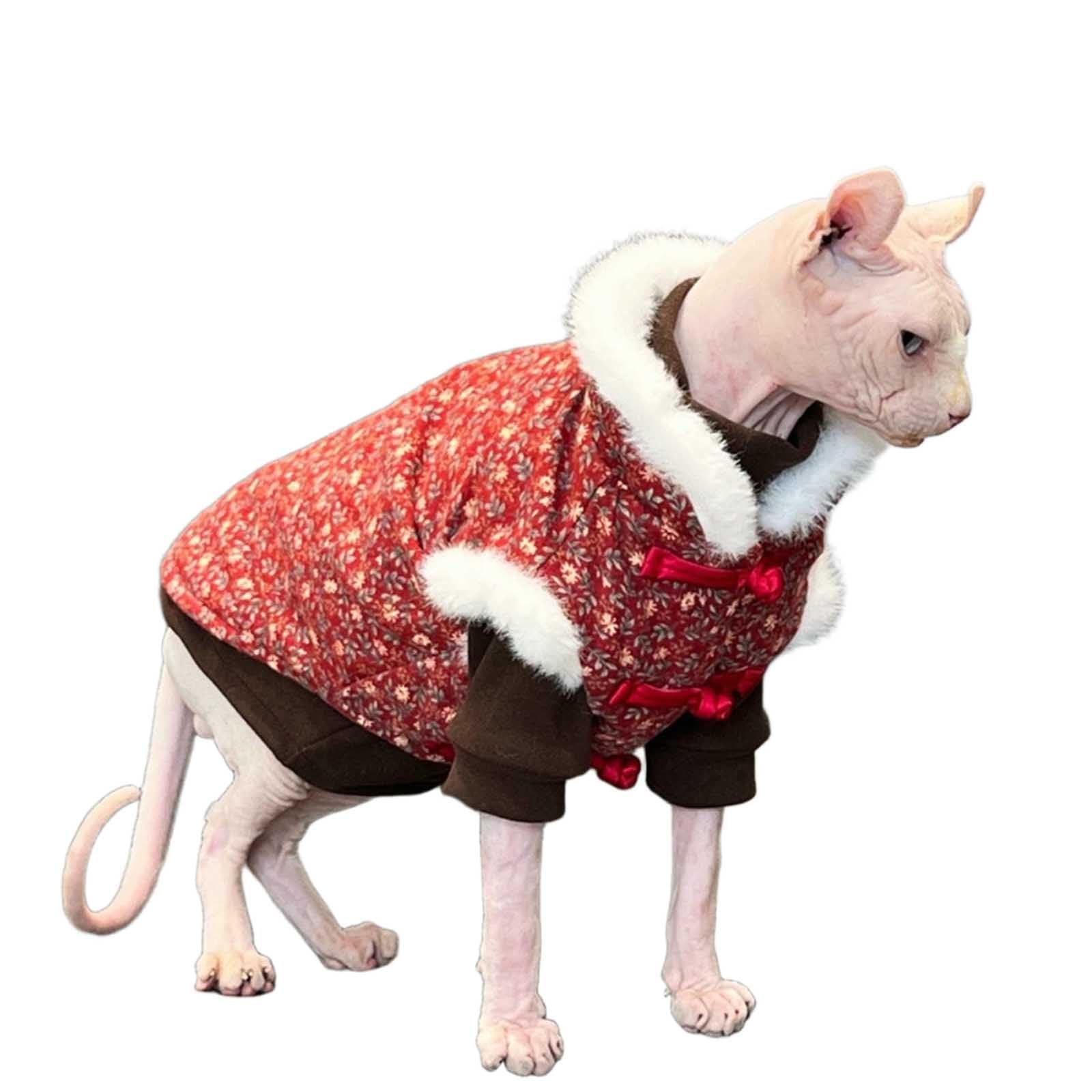 Vêtement d'hiver pour chat sans poils gilet chaud floral col fourrure pour cocooning à la maison