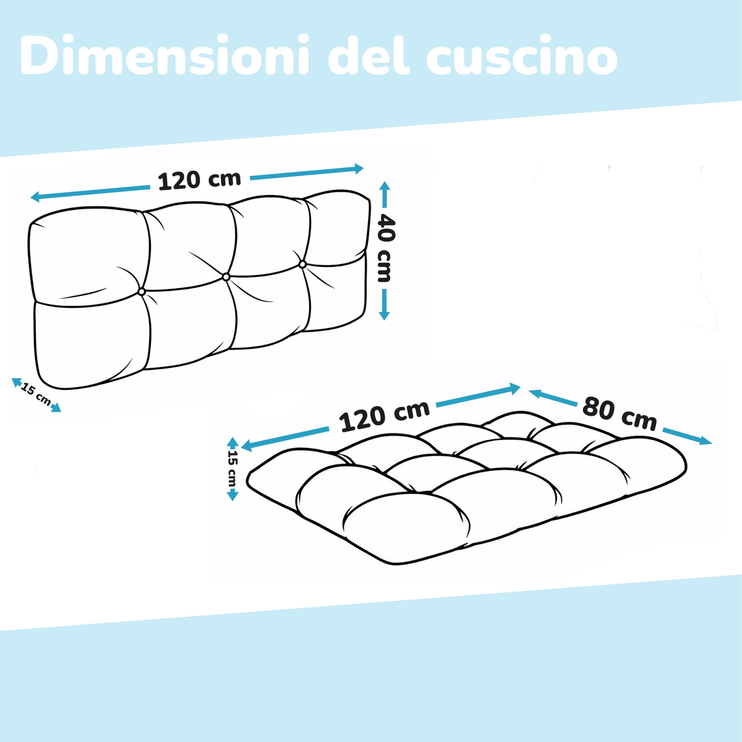 POKAR Set 2 pezzi Cuscini Europallet 120x80cm 120x40cm beige Divano Giardino Interno Esterno