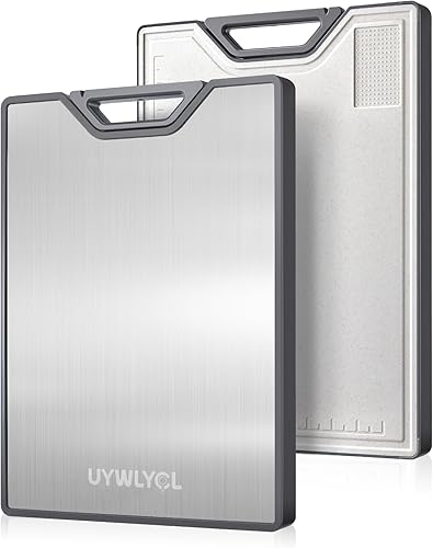 Tabla de cortar de acero inoxidable, tabla de cortar de doble cara con afilador de cuchillos, acero inoxidable y paja de trigo PP, tabla de cortar