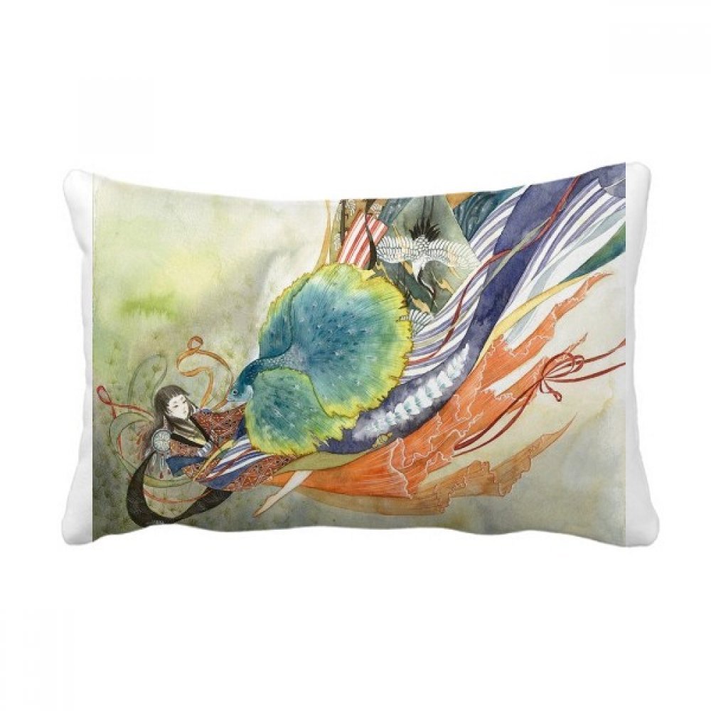 Coussin lombaire paon chinois de 16x24 pouces pour decoration canape