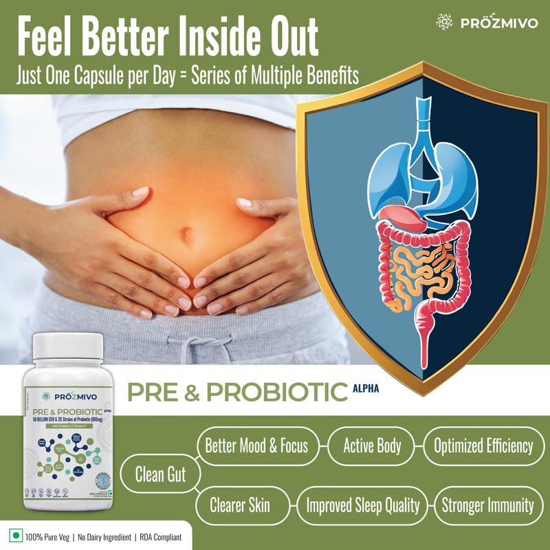 Prozemivo pre probiotic alpha (50 billion CFUs and 20 strains of probiotic 600 mg with cranberry and vitamin C) + Zinc | Intestinal Health Supplement | Women and men | Non -addictive 1 serving/day | 60 capsules Prozemivo pre probiotic alpha (50 billion CFUs and 20 strains of probiotic 600 mg with cranberry and vitamin C) + Zinc | Intestinal Health Supplement | Women and men | Non -addictive 1 serving/day | 60 capsules