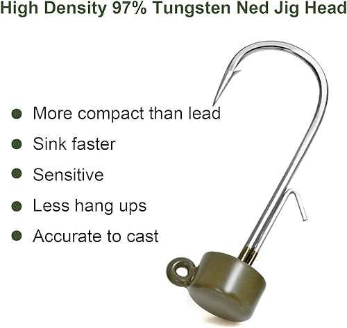 Miniatura 2 de Fishfun 8 cabezas de plantilla de tungsteno Ned Rig con ganchos en diferentes tamaños, cabezas de plantilla de hongo finura