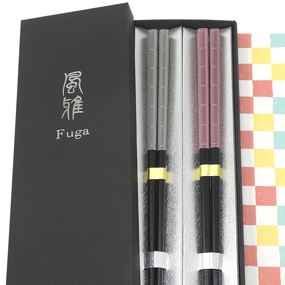 Married and Wife Chopsticks Wedding Celebration Anniversary Wakasa Lacquer, Made in Japan, Dishwasher Safe, Grey/Cherry Blossom Color, 9.1 inches (23 cm), Gentle Chopsticks (Black Box), Elegant : Home