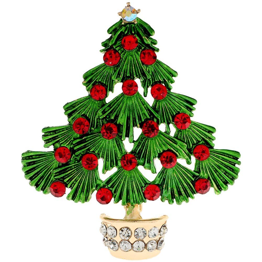 Hrippy Green Rhinestone Christmas Tree Brooch Pin Lapel Badge Xmas Rhinestone Corsage Vintage Pin For Clothes Bag Cap Decoration