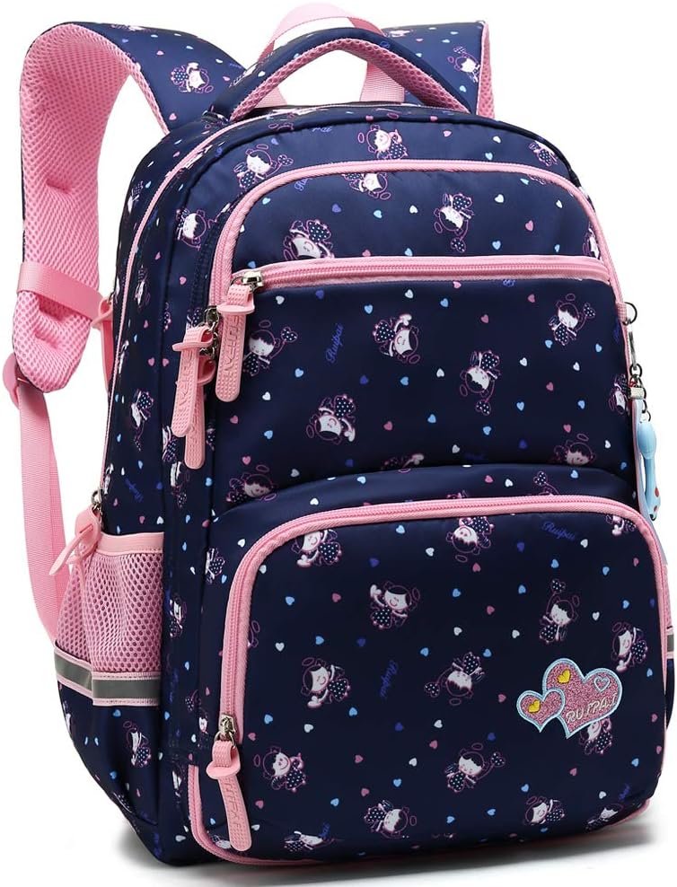 Kid Girls School Backpack with Chest Strap Princess Heart Big Elementary Bookbag
