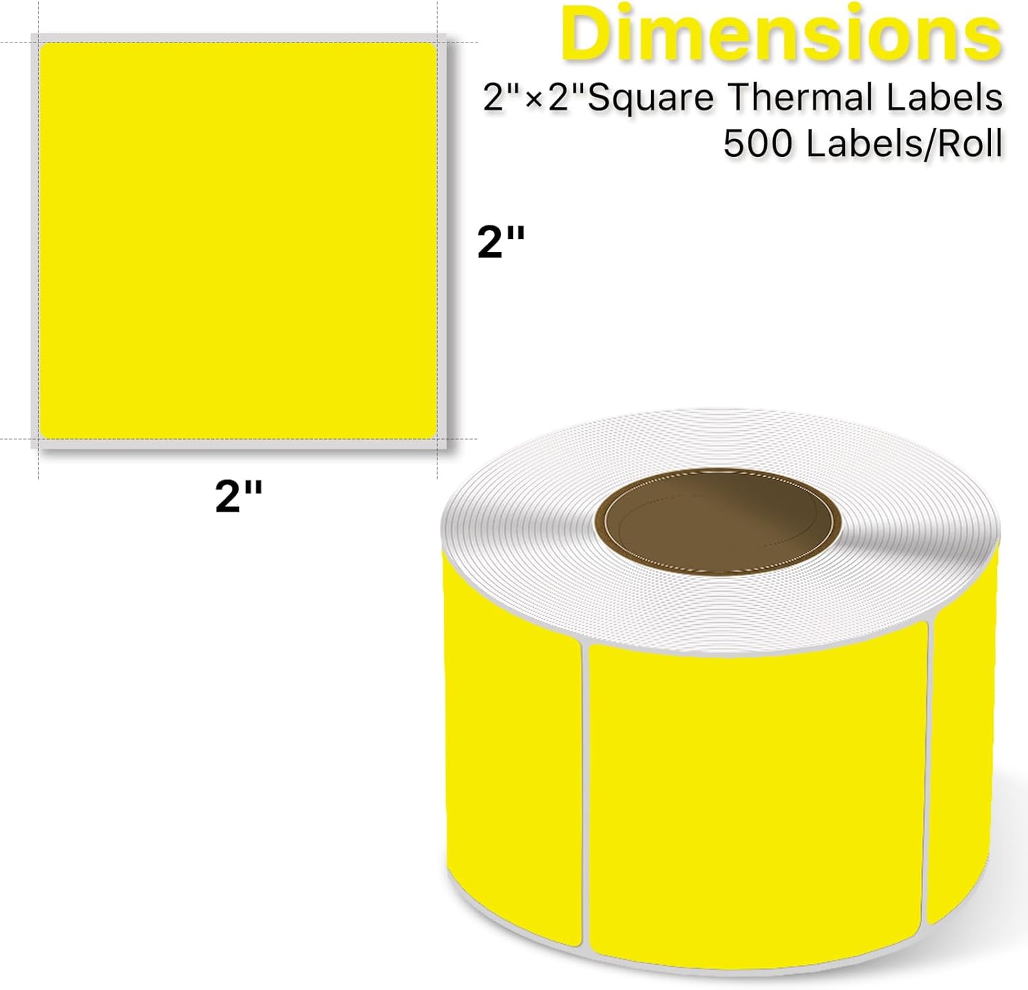 Square Thermal Label Stickers, 2"x2" (50.8mm x 50.8mm) Compatible with Multiple Thermal Printers Self-Adhesive Square Direct Strong Adhesive Thermal Labels, Yellow, 500 Sheets/Roll - Image 2