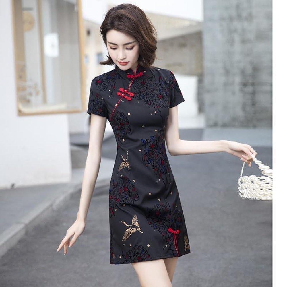 black china dress SWEPER Womens Chinese and princess styles Black Polka Prime Dot Size:17-17½ 34/35 Fabric_Satin