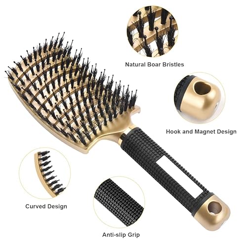 Miniatura 2 de Cepillo de pelo, 2 piezas de cerdas de jabalí con peine de cola, cepillo de ventilación de masaje suave para hombres y mujeres, cepillo de pelo