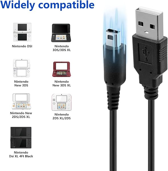 Mcbazel 3ds USB Charger, 2Pcs USB Power Charging Cable Cord for Nintendo DSI / (New) 3DS (XL) / (New) 2DS XL - 4Ft Black(Not Compatible with NDS Lite) - 4
