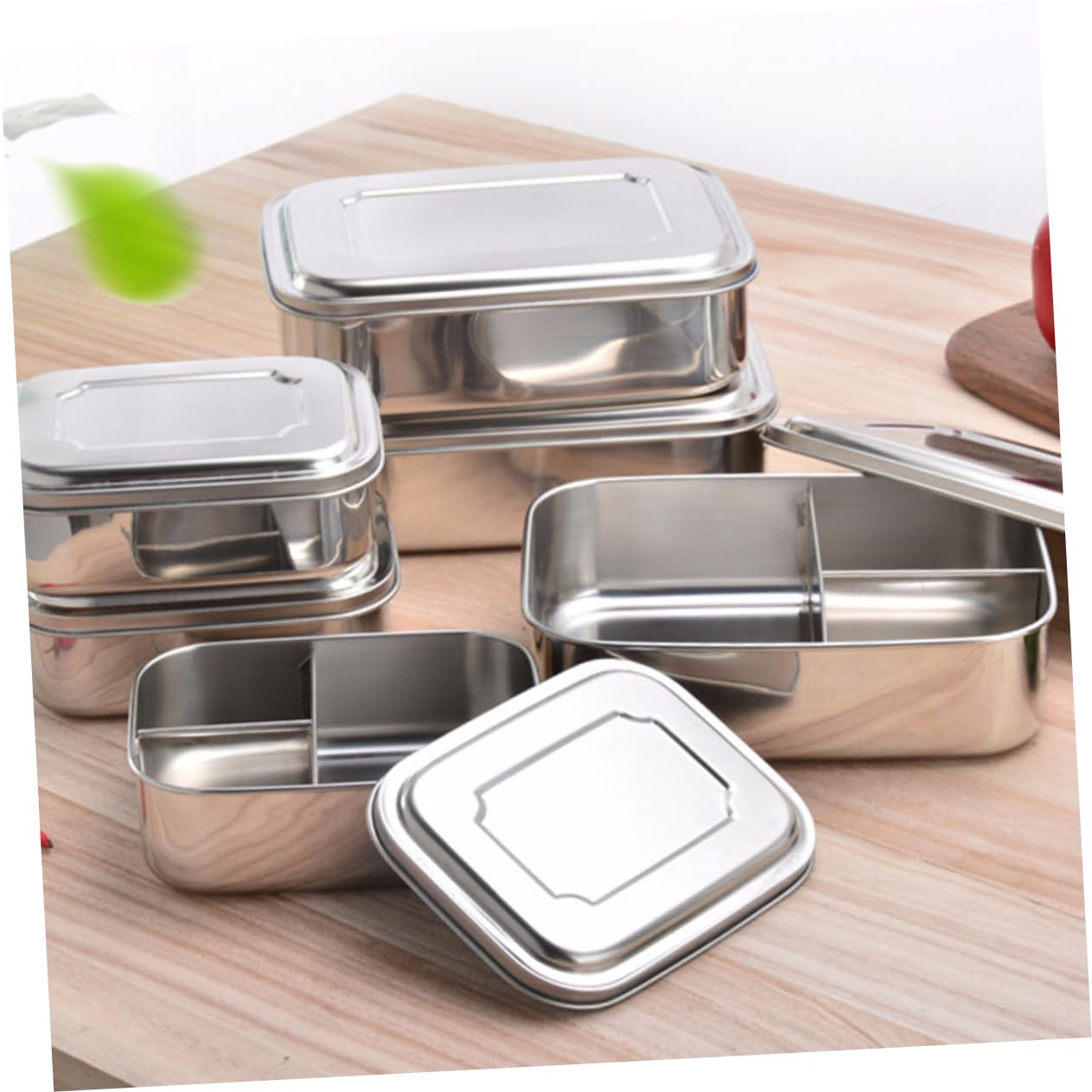 BESTYASH Lunch Box in Acciaio Inox a 3 Scomparti per Picnic e Snack | Argento, Facile da Pulire e Lavabile in Lavastoviglie, per Frutta e Merenda