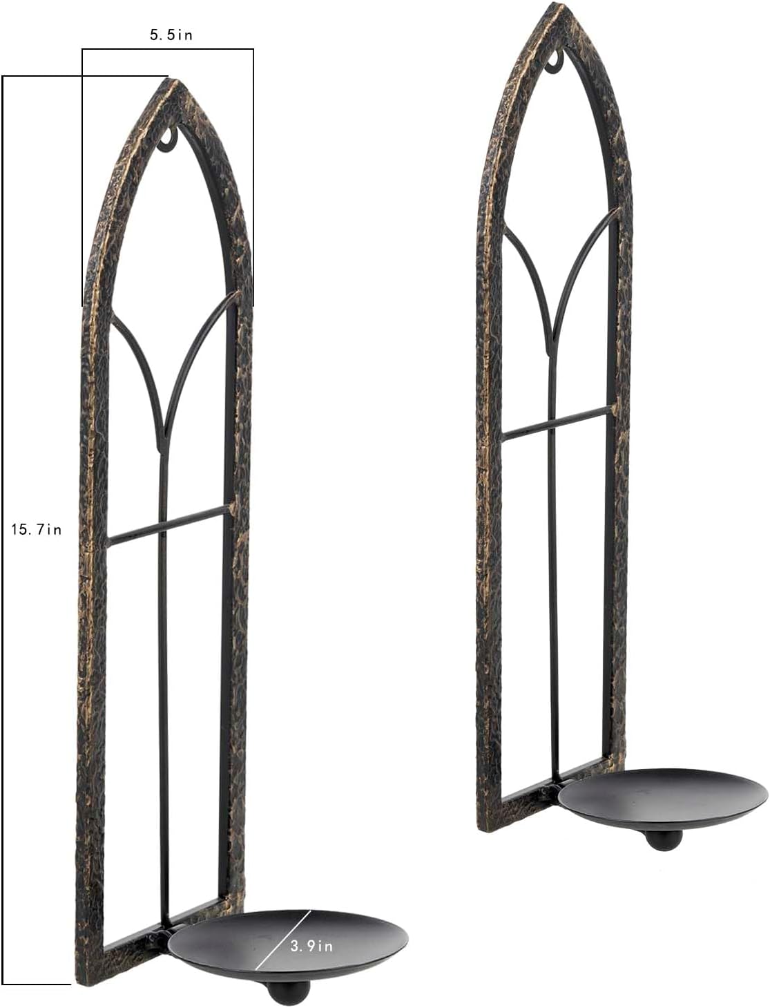 GAKA Metal Rustic Wall Sconce Candle Holder Set of 2 Black Gold Wall Gothic Mount Candle Sconce Holder for Living Room, Bathroom, Dining Room,Window Styling