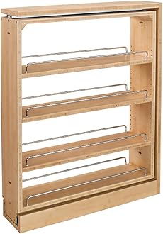 Pullout Shelf Organizer for Base Kitchen or Bathroom Cabinets, Wood Filler Pantry Storage or Spice Rack, Maple, 6" x 23" x 30", 432-BF-6C