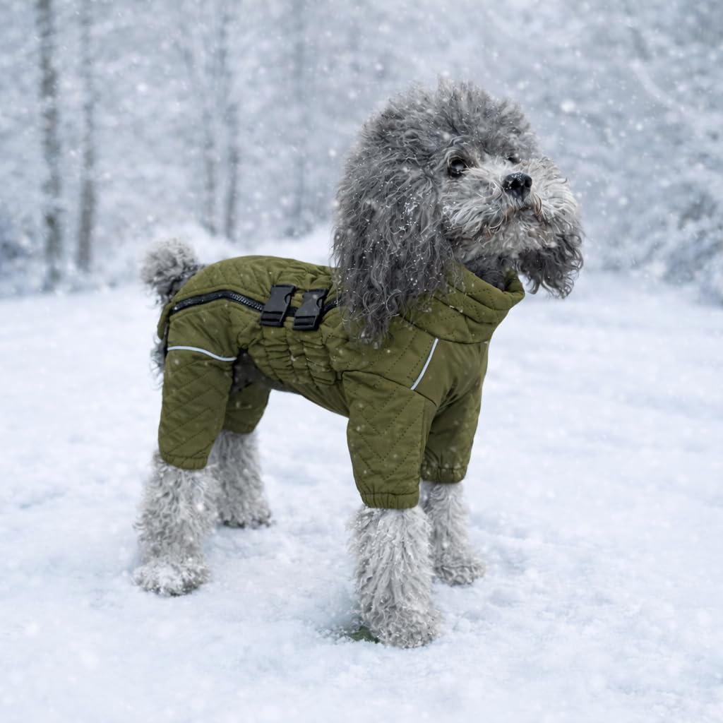 Warmer Hundemantel, doppellagige Hundeweste, Vier Beine bedeckt, Winddicht, wasserdicht, reflektierende warme Hundeweste, Outdoor-Schlittschuhkostüm für kleine, mittlere und große Hunde. Olive 5XL