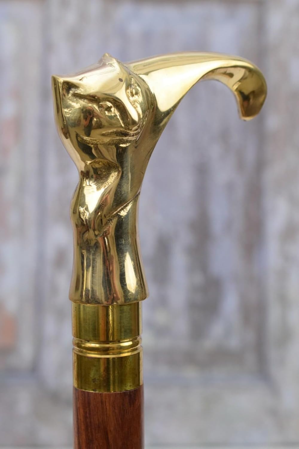 Cat Head Wooden Walking Stick - Premium Lightweight Walking Cane With Ergonomic Palm Grip Handle - 36" Designer Handmade Elegant Carved Canes For Men Women Comfortable Best Gift Idea