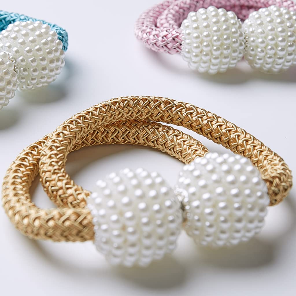 2 PCS Embrasses de Rideau Magnétiques, Petite Boule de Perle Porte-Rideau Boucle Clips Corde Draperie Retenues pour Rideaux Fins ou Épais