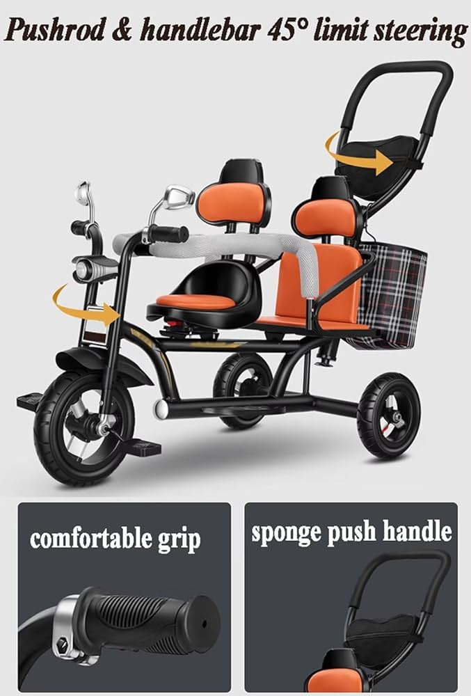 3～5歳の男の子と女の子向けのヘッドライト付きタンデム三輪車