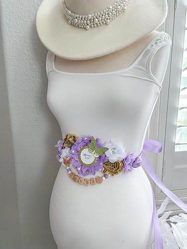 Miniatura 5 de Butterfly Purple Maternity Sash for Baby Shower, Mom to Be Sash for Shower, Butterfly Purple Theme Baby Shower, Butterfly Purple Sash