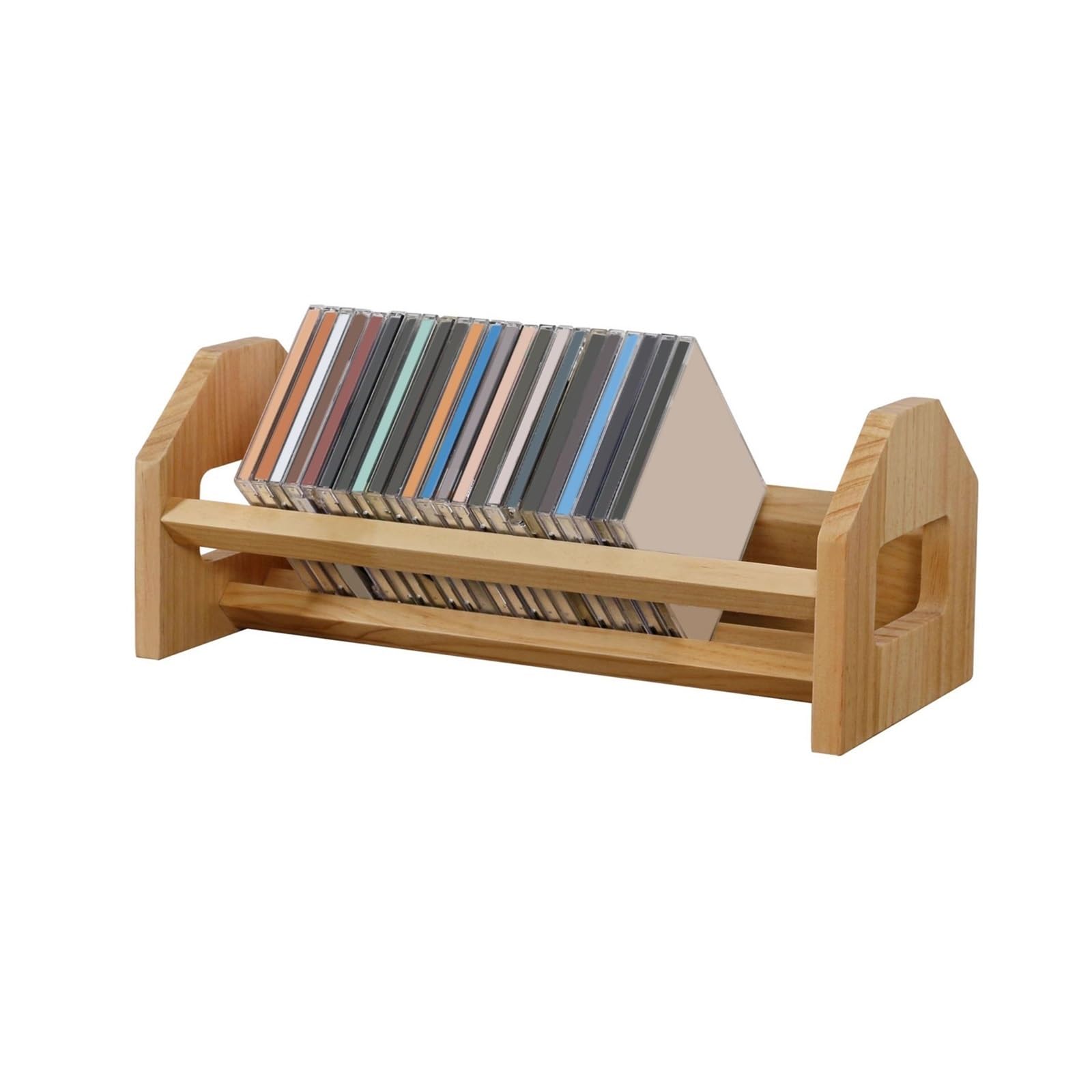 Hhaoran-9868 CD Holder Tabletop CD Record Display Rack Wooden Albums Storage Holder for Home Office CD/DVD Rack