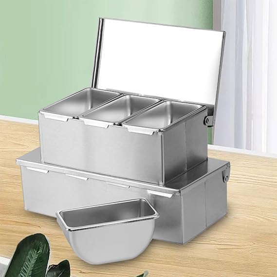 Seasoning Box, 4 Compartment Stainless Steel, With Lid