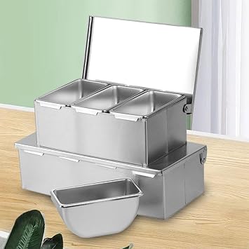 Seasoning Box, 4 Compartment Stainless Steel, With Lid
