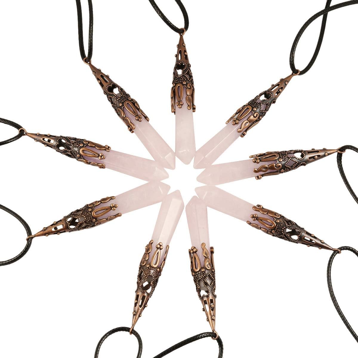 TUMBEELLUWA Pack of 2 Healing Crystal Point Necklace Copper Plated Hexagonal Prism Pendant with Cord Stone Jewelry - Image 3