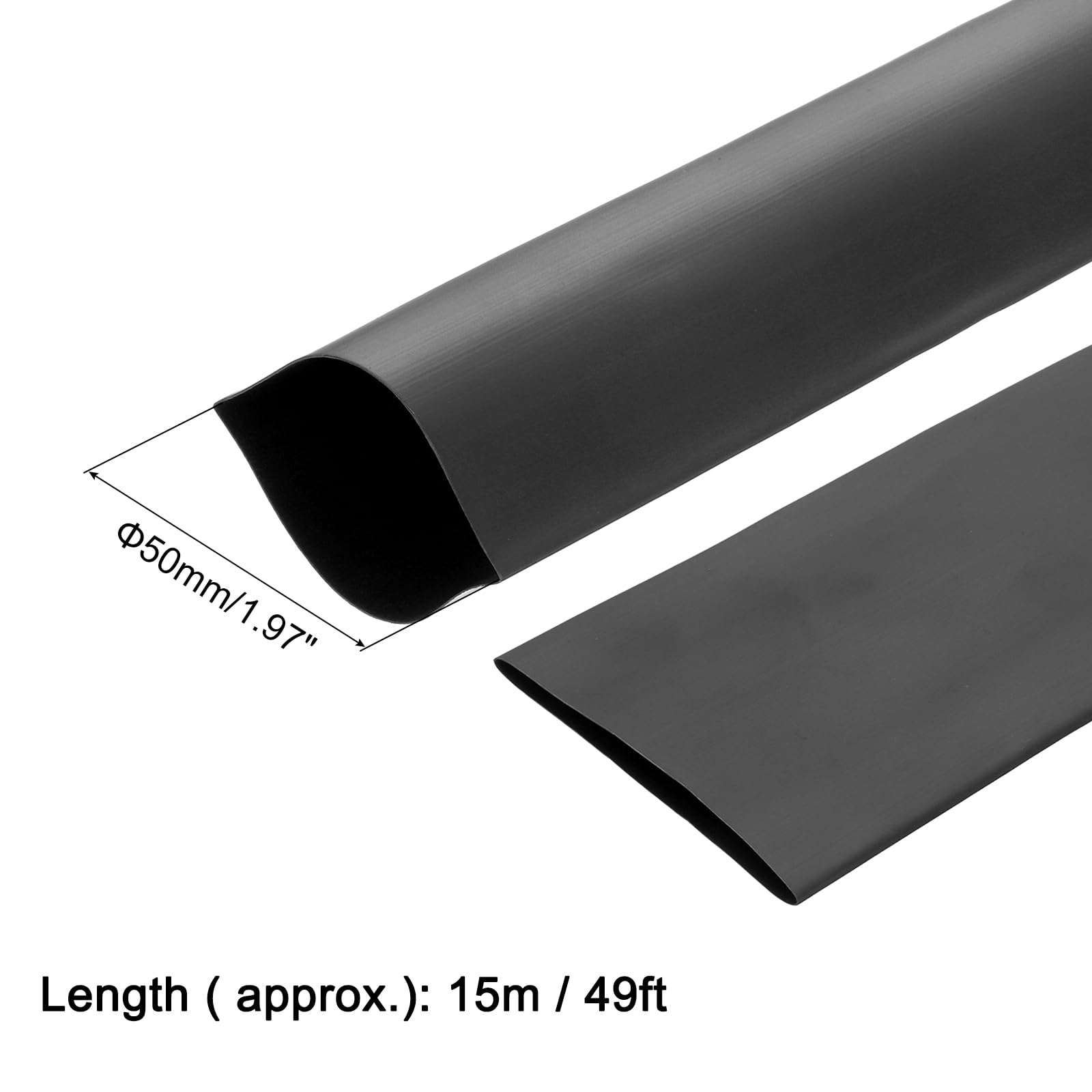 QUARKZMAN Gaine Thermorétractable Dia 50mm Longueur 15M Ratio de Rétrécissement 2:1 Tube de Manchon de Câble Thermorétractable Noir
