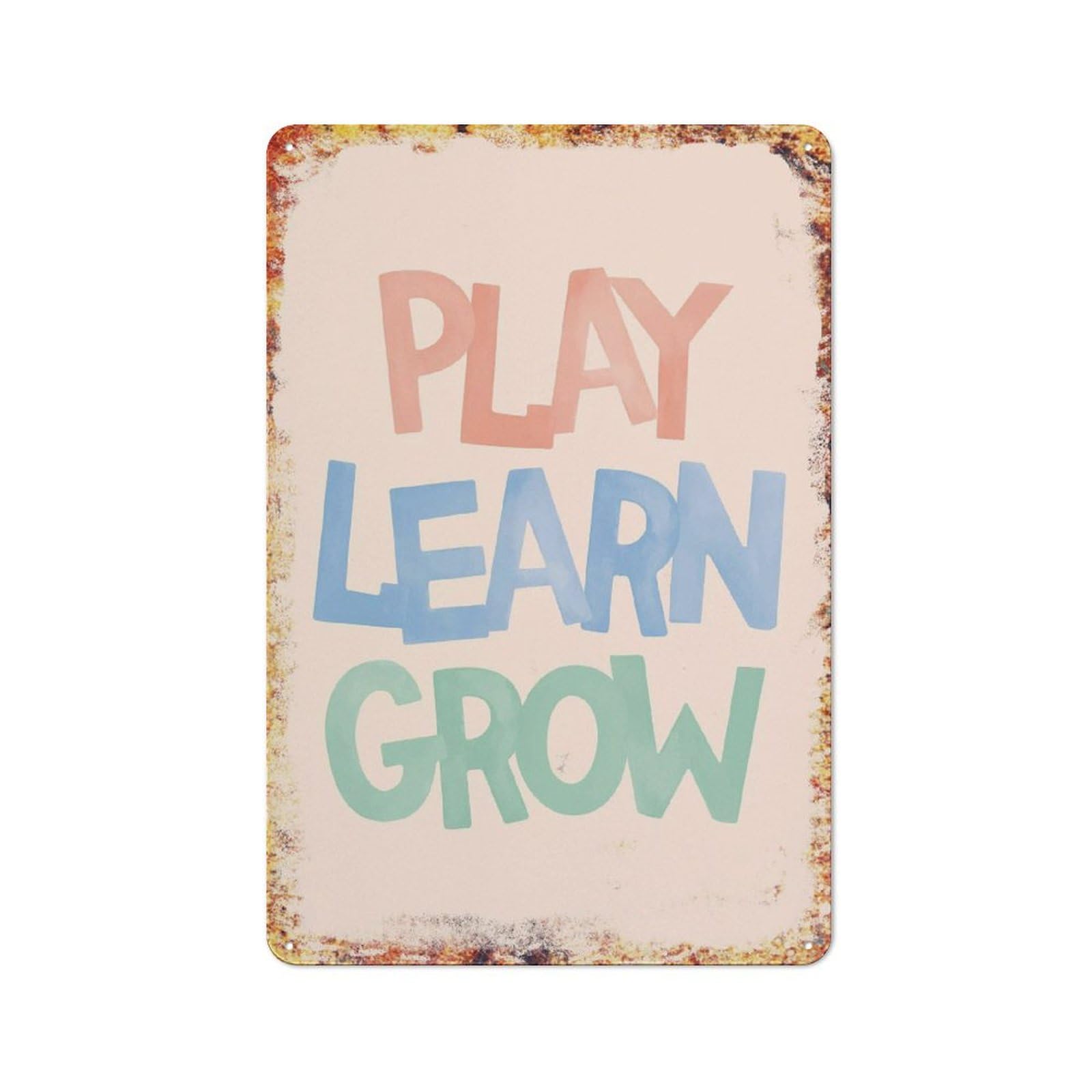 Play Learn Grow Pastel Nursery Toddler Retro Wall Poster Art Decor Metal Tin Sign Garage Bar Courtyard Decor 8X12Inch