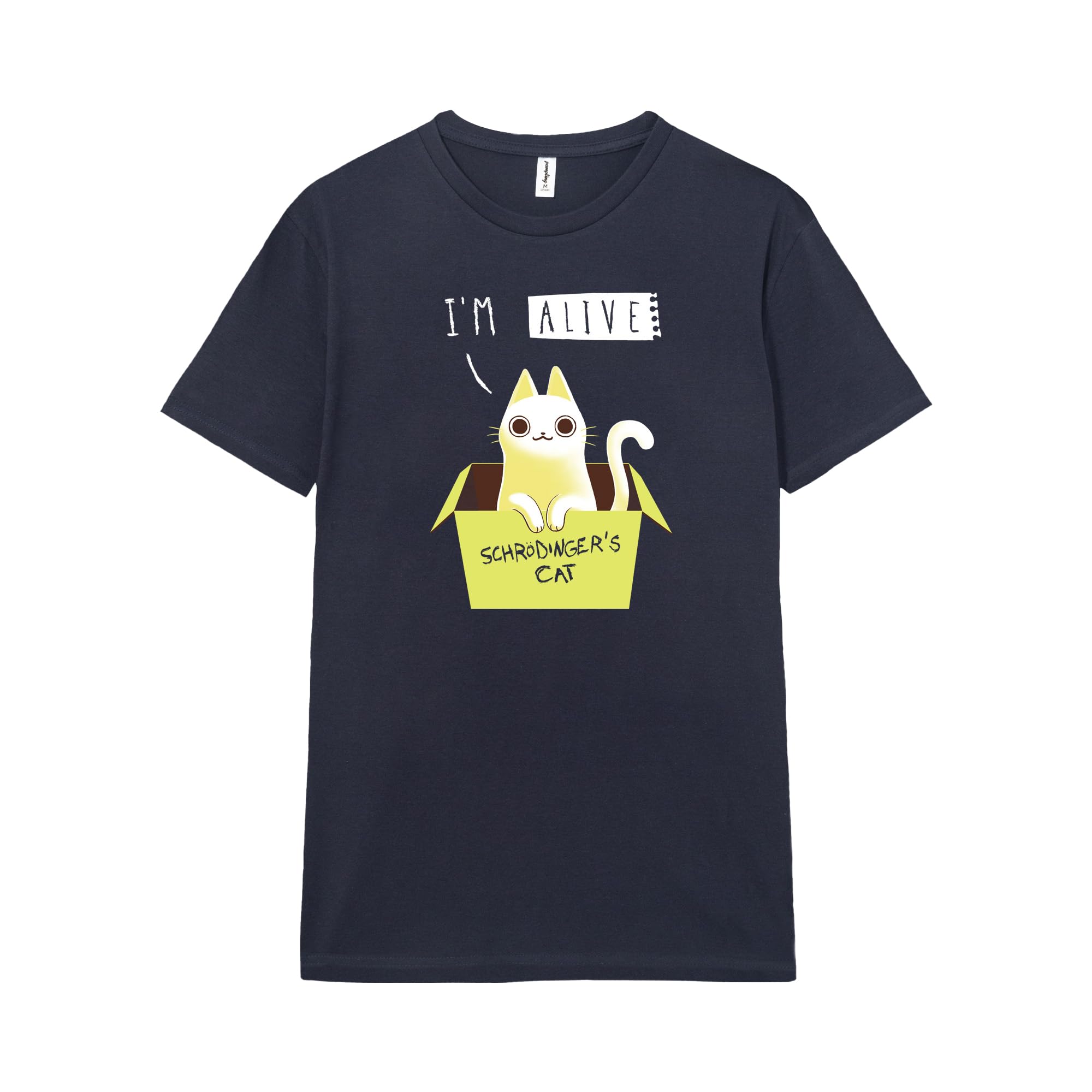 Pampling T-Shirt 100% Cotton with Short Sleeve, Glow in the Dark, Unisex Fit with Original Patterns in 5 Sizes, T-Shirt Blue, Model Schrodingers Pet (XL)