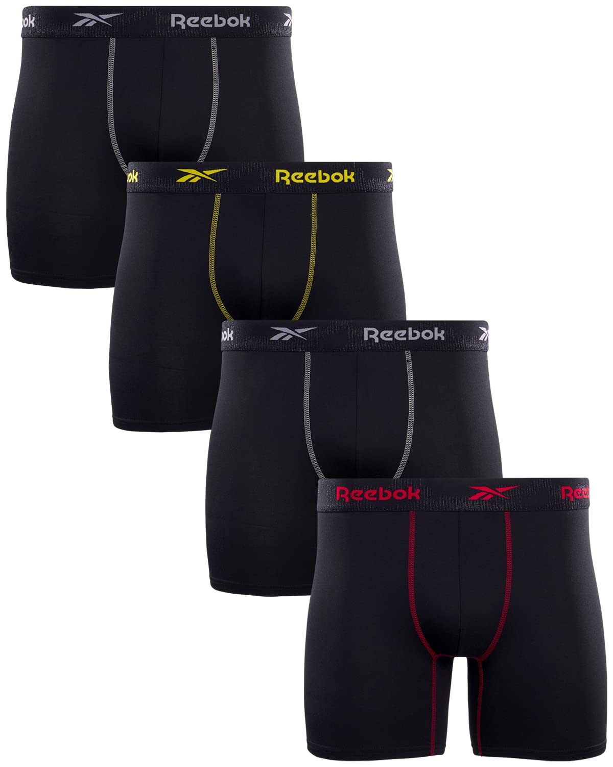 Reebok Mens Boxer Briefs - 4 Pack 6 Inseam Soft Stretch Performance Mens Underwear Athletic Boxer Briefs with