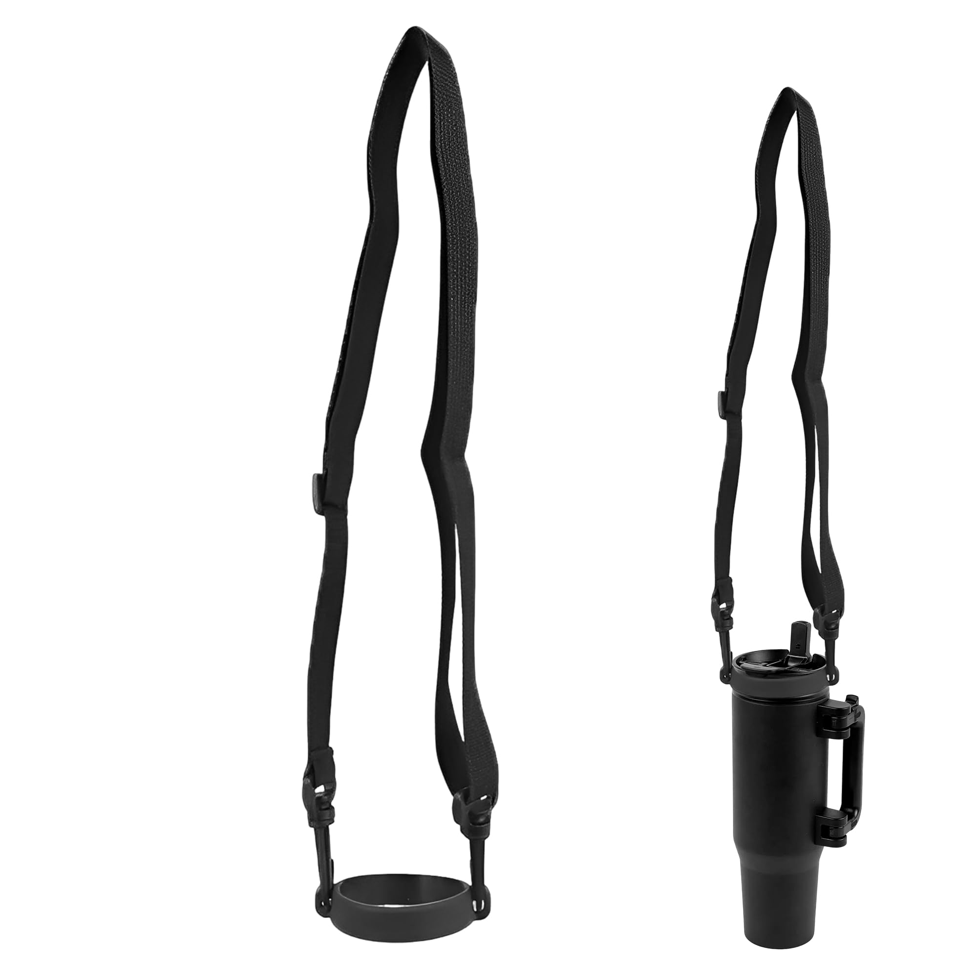 QACUU Black Adjustable Water Bottle Carrier with Shoulder Strap for Travel
