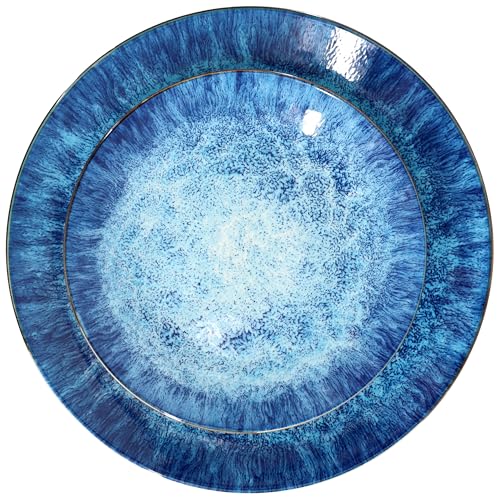 Elama Oceanus 16 Piece Porcelain Double Bowl Dinnerware Set in Blue, Tableware Service for 4