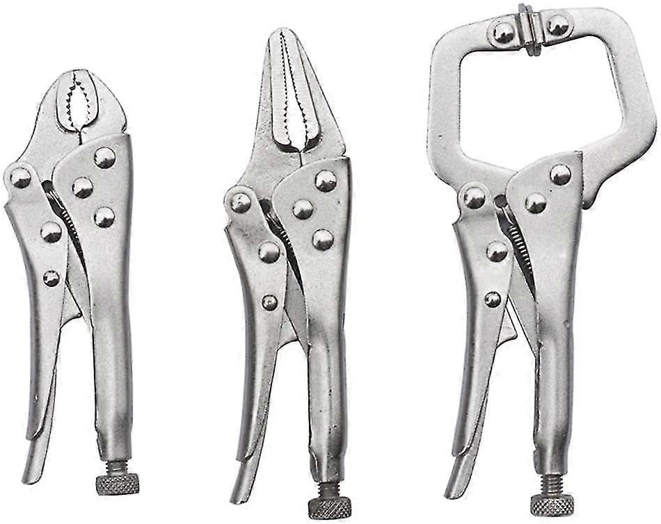 Mini Vise Locking Pliers Set, Curved Jaw, 3 Pieces, Chrome-Plated Steel