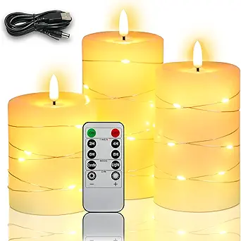 haitanghua Rechargeable Flameless Candle, LED Candle, USB Power Powered Candle, Remote Timed Candle Candle, Real Flame Simulation, Recessed String Light, Ivory (3pk)