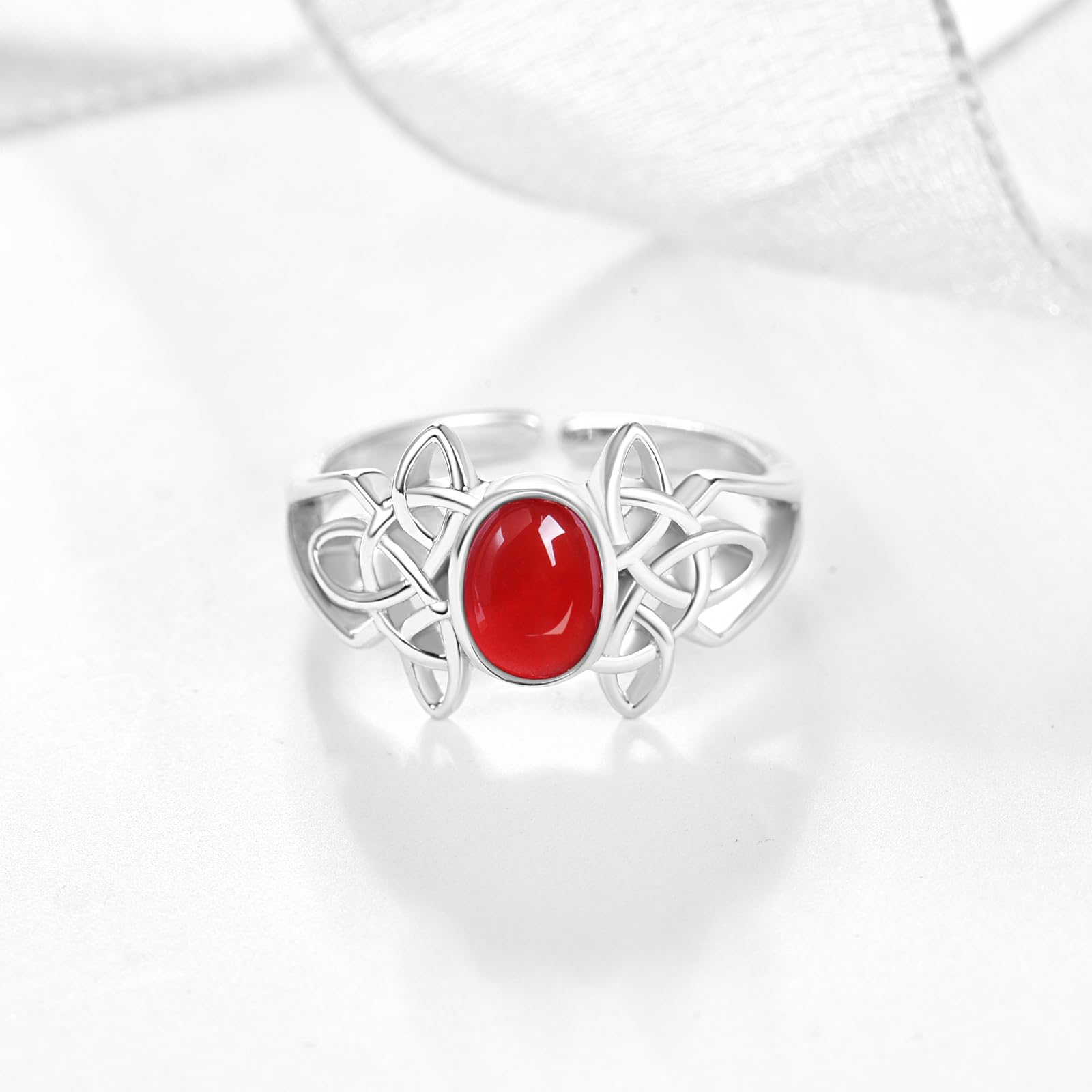 KINGWHYTE Anillo celta para mujer, plata de ley 925, ajustable, abierto, piedras preciosas naturales, regalo de cumpleaños para mujeres, niñas, madres
