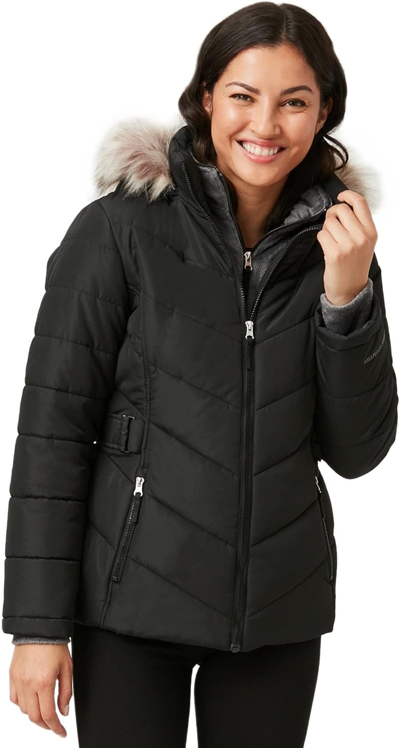 Free Country Women’s Winter Coat Parka Jacket Warm Insulated Water & Wind Resistant Fur Hood Long Puffer-Unstoppable II