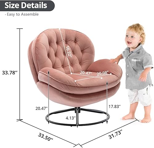 Miniatura 2 de Silla giratoria de terciopelo con juego otomano, moderna silla de salón con marco de base de metal y reposapiés, cómoda silla de lectura individual