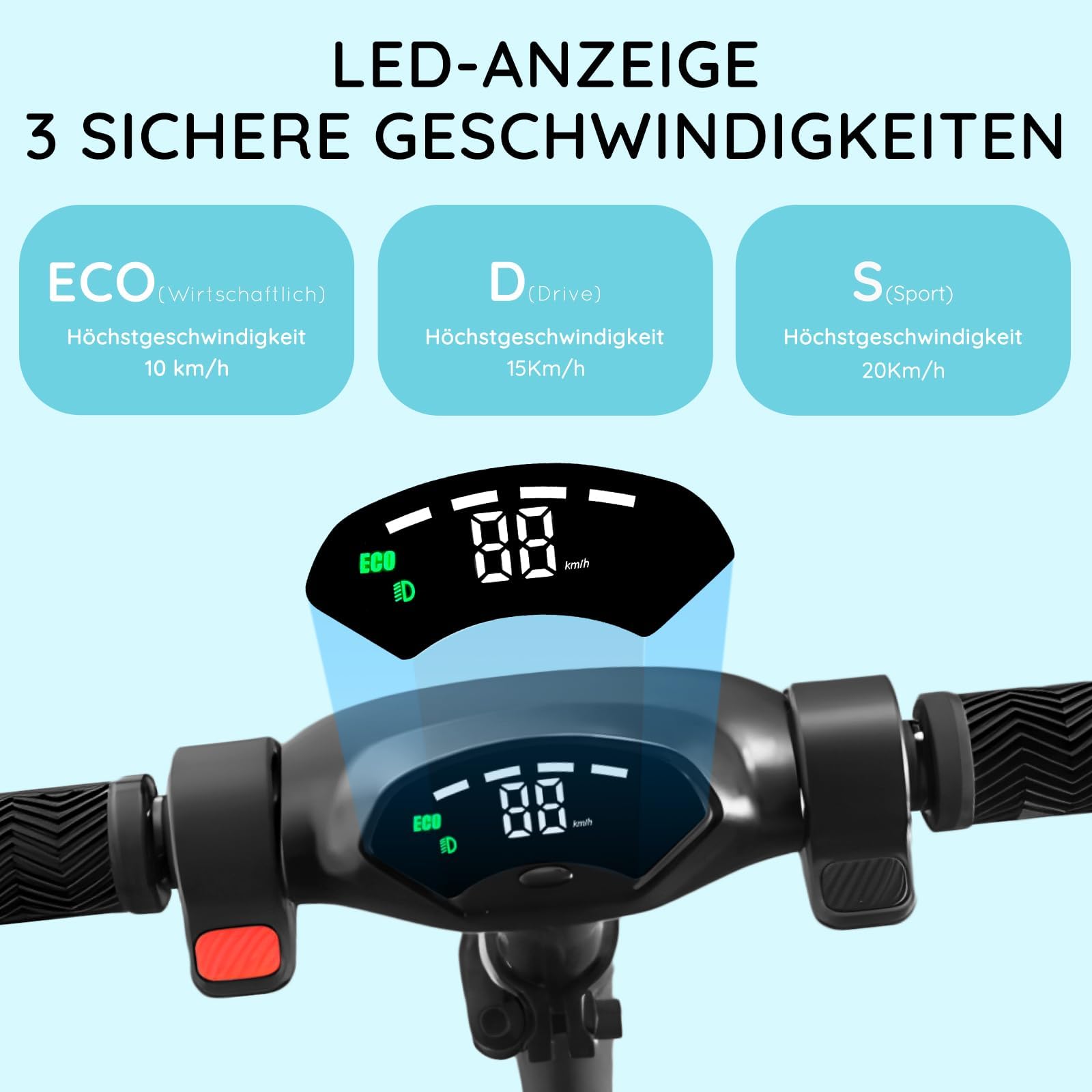 Patinete eléctrico para niños, pantalla LED, plegable y de altura ajustable, para niños de 8 a 16 años, alcance máximo 20 KM, máx. 20 km/h, regalo para niños y jóvenes, sin certificado ABE