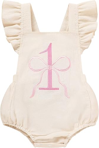 GRNSHTS Trajes de primer cumpleaños para niñas con volantes para primer cumpleaños, mameluco sin espalda