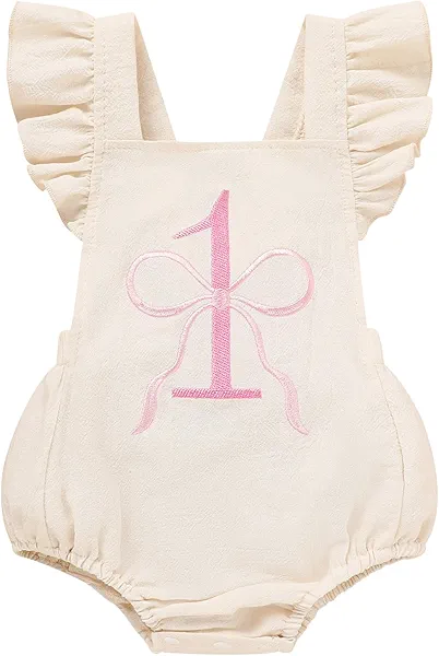 GRNSHTS Baby Girls First Birthday Outfits Ruffle 1st Birthday Romper Backless Bodysuit Cake Smash Outfits