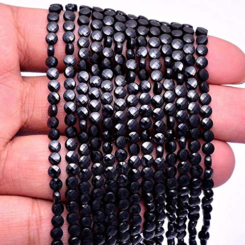 AAA + czarny spinel kamień szlachetny 4 mm Briolette fasetowane perły | 30,5 cm | naturalny czarny spinel kamień półszlachetny luźne, ekstrawaganckie perły opakowanie 5 sztuk, ma?y, materiał, czarny
