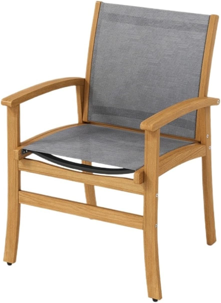 Dining Chairs Outdoor 1pcs Outdoor Wooden Patio Breathable Fabric Seat Dining Chairs with Armrests