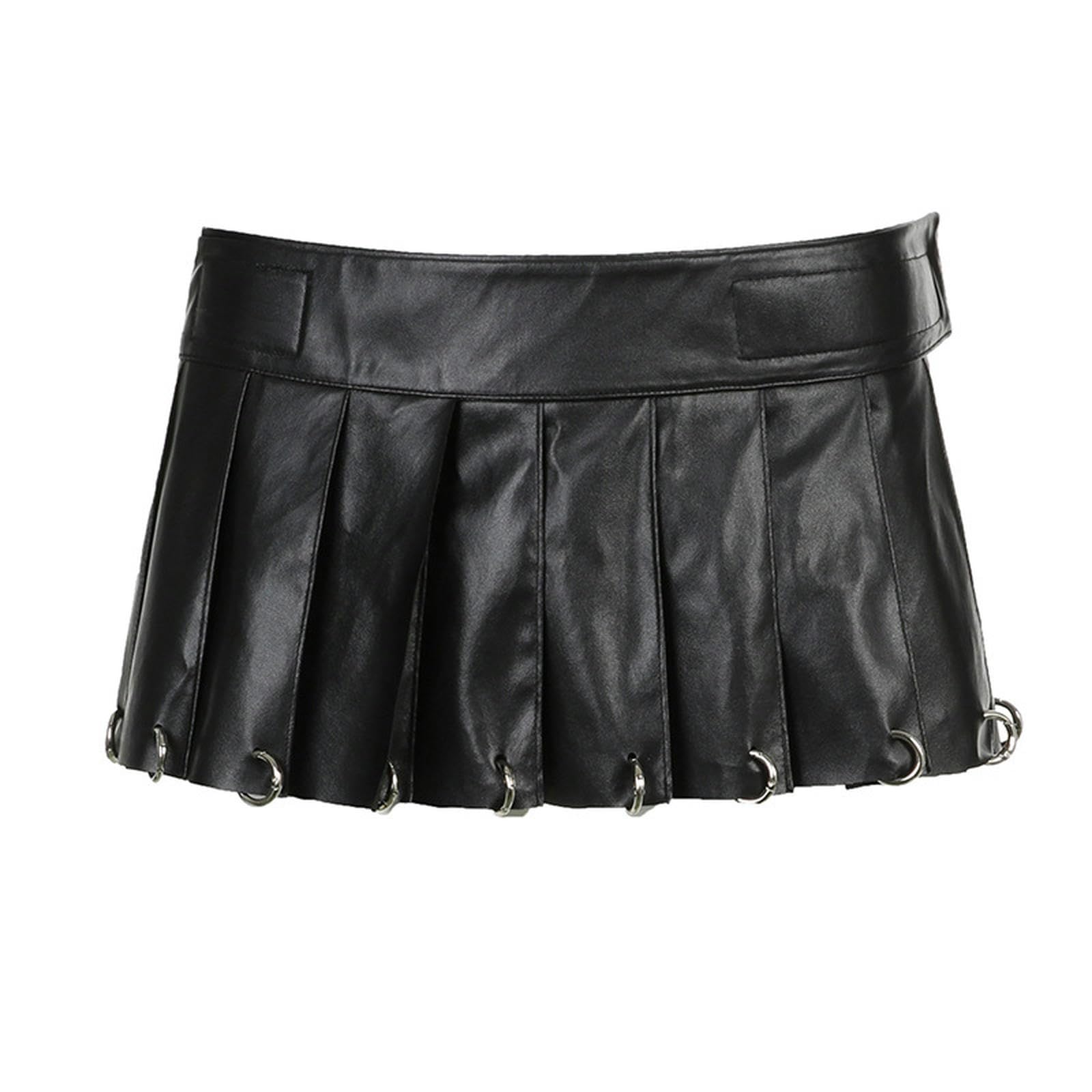 Falda Plisada Decorada De Metal Estilo Punk Oscuro Corta De Cintura Baja Negro
