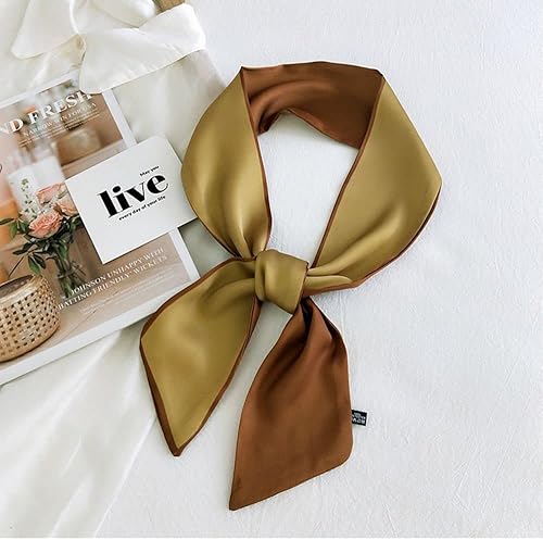 Miniatura 4 de Pañuelo de seda para la cabeza, bufanda estrecha y fina con letras impresas, bufanda larga de cinta con asa, cinta decorativa para el pelo (A, café)
