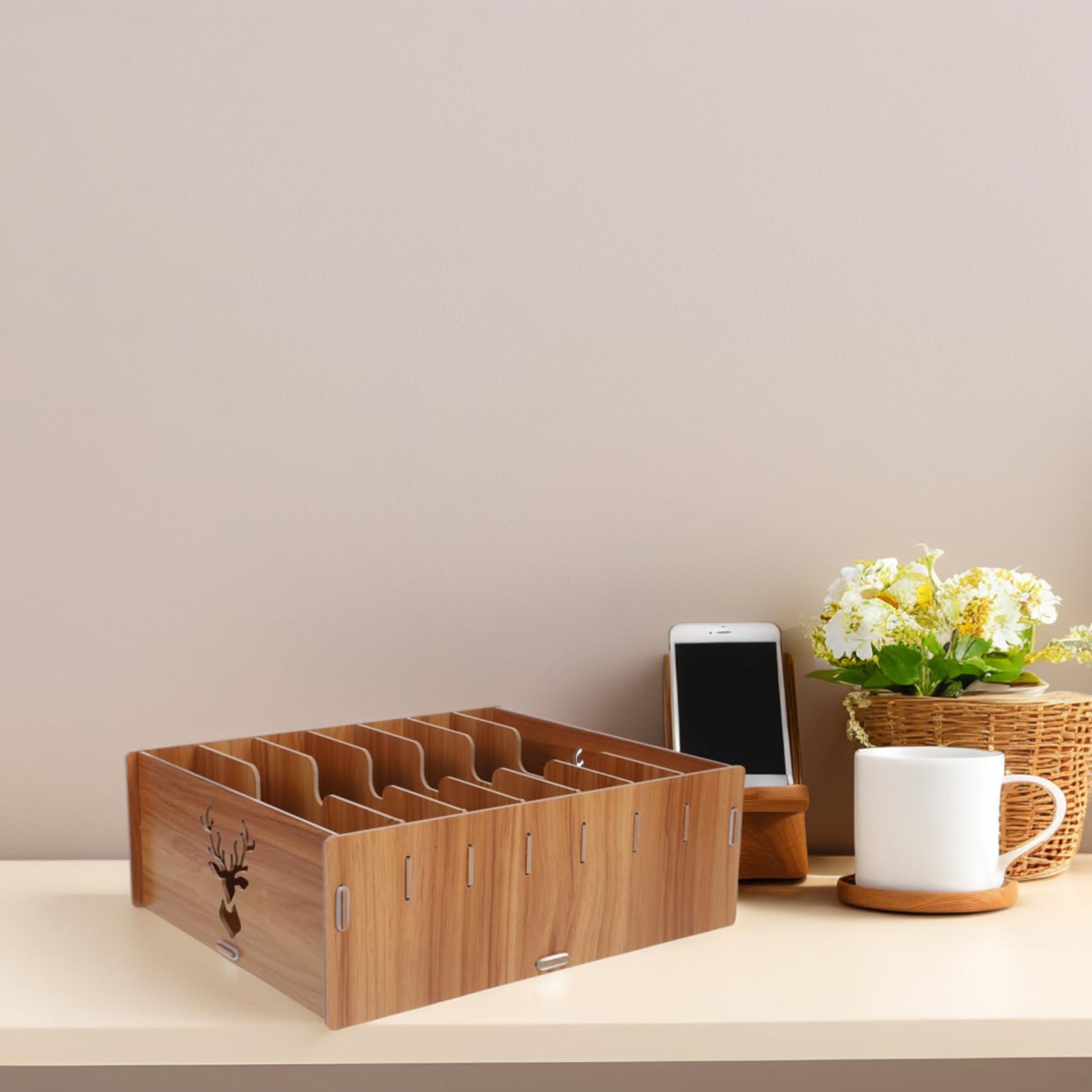 Caja de Almacenamiento de Documentos de Madera Marrón para Escritorio | Organizador de Mesa de Oficina, Clasificador de Facturas y Correo, Incluye Guía de Instalación