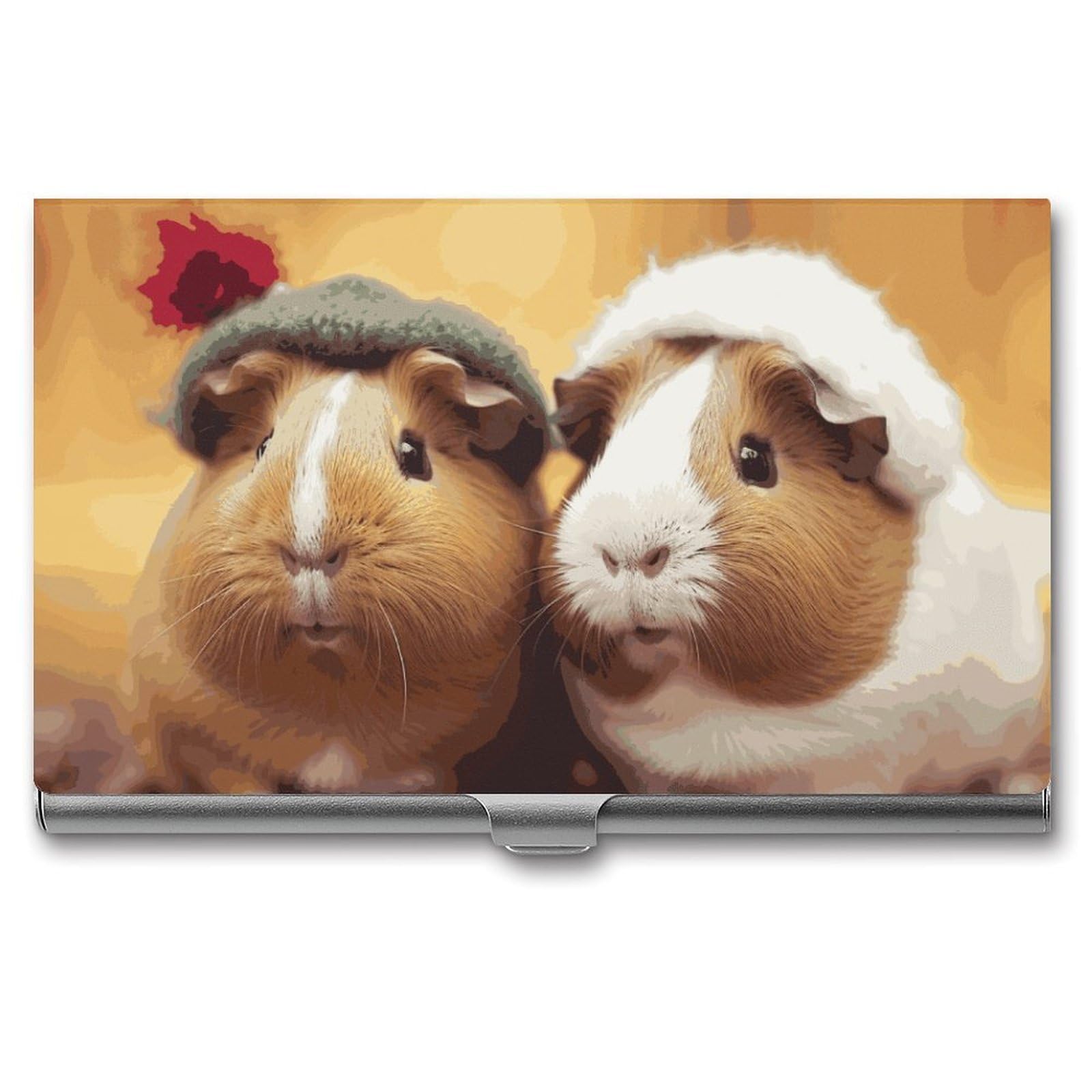 DWVTSLH Cute Guinea Pigs Business Card Holder, Slim Portable Metal Business Card Case Pocket Wallet Professional Name Cards Holder for 22-30 Cards, Credit Card ID Case/Holder for Men Women