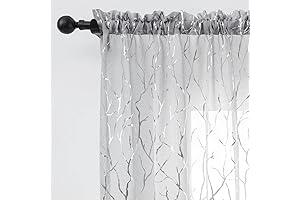 Silver Grey Sheer Curtains for Bedroom - Metallic Silver Sparkle Sheer Curtains 63 Inch Length