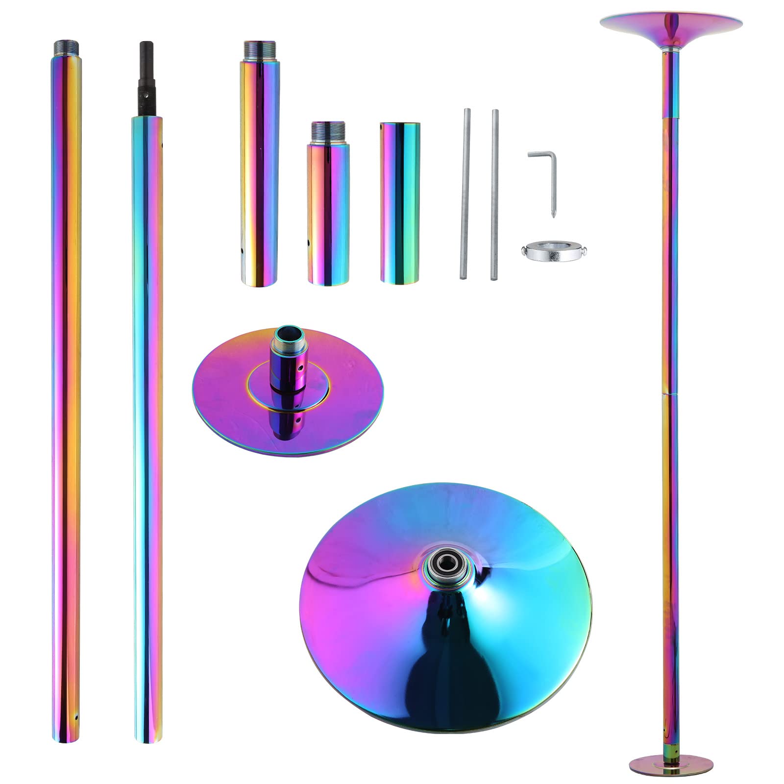 Photo 1 of UMEKEN Spinning Static Dance Pole Portable Removable Adjustable 45mm Dancing Pole for Home Exercise Club Party Pub, Dancer Pole for Beginners and Professionals 440lb Weight Capacity Colorful-Round